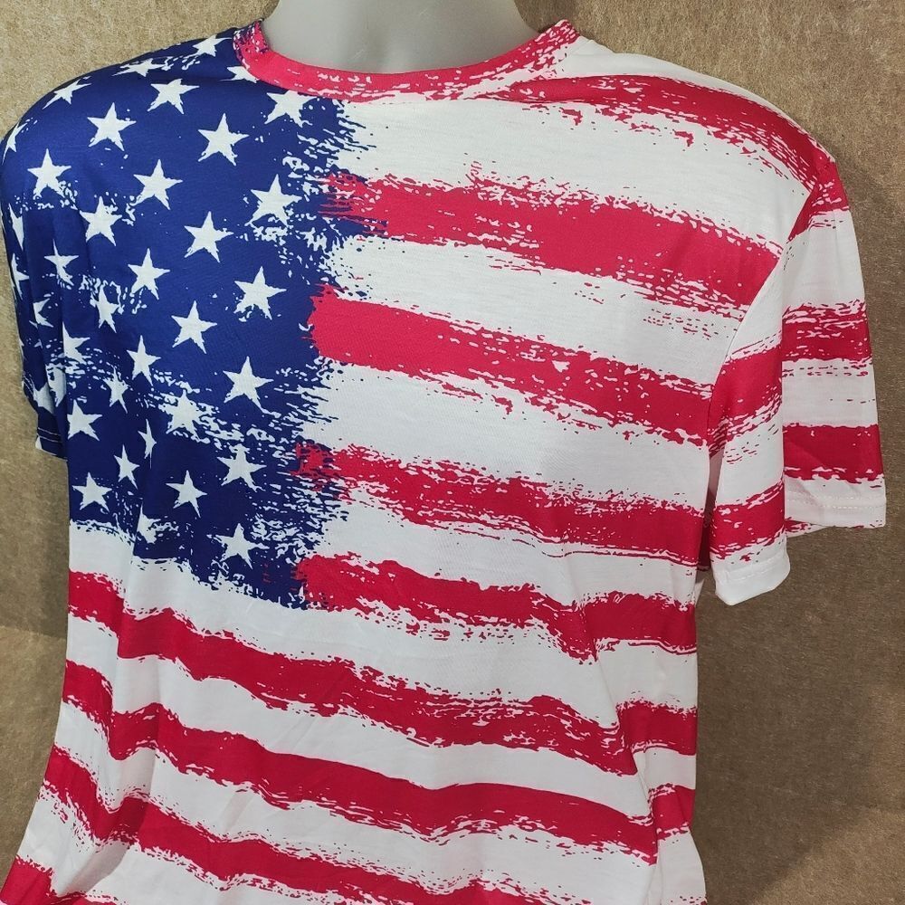 American Flag Graphic Distressed Short Sleeve Mens T-Shirt Large #H